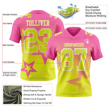 Custom Pink Neon Yellow-White Authentic Gradient Style Twinkle Star Football Jersey