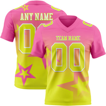 Custom Pink Neon Yellow-White Authentic Gradient Style Twinkle Star Football Jersey