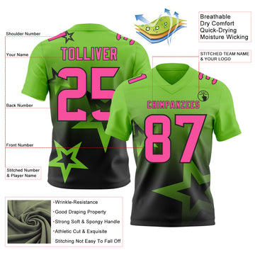 Custom Neon Green Pink-Black Authentic Gradient Style Twinkle Star Football Jersey