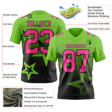 Custom Neon Green Pink-Black Authentic Gradient Style Twinkle Star Football Jersey
