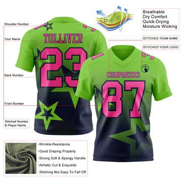 Custom Neon Green Pink-Navy Authentic Gradient Style Twinkle Star Football Jersey