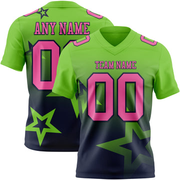 Custom Neon Green Pink-Navy Authentic Gradient Style Twinkle Star Football Jersey