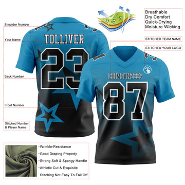 Custom Panther Blue Black-White Authentic Gradient Style Twinkle Star Football Jersey