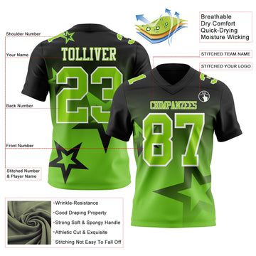 Custom Black Neon Green-White Authentic Gradient Style Twinkle Star Football Jersey