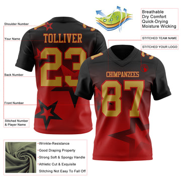 Custom Black Old Gold-Red Authentic Gradient Style Twinkle Star Football Jersey