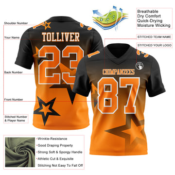 Custom Black Bay Orange-White Authentic Gradient Style Twinkle Star Football Jersey