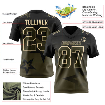 Custom Black Olive-Cream Authentic Gradient Style Twinkle Star Football Jersey
