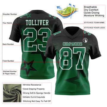 Custom Black Kelly Green-White Authentic Gradient Style Twinkle Star Football Jersey