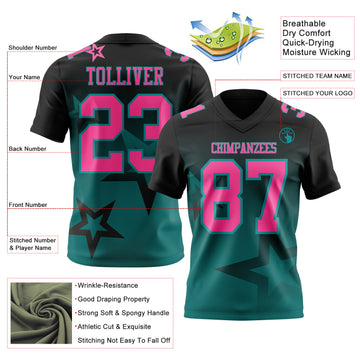 Custom Black Pink-Teal Authentic Gradient Style Twinkle Star Football Jersey