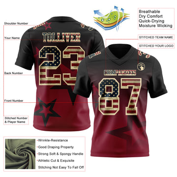 Custom Black Vintage USA Flag Crimson-Cream Authentic Gradient Style Twinkle Star Football Jersey