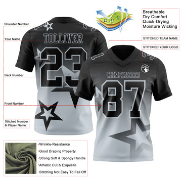 Custom Black-Silver Authentic Gradient Style Twinkle Star Football Jersey