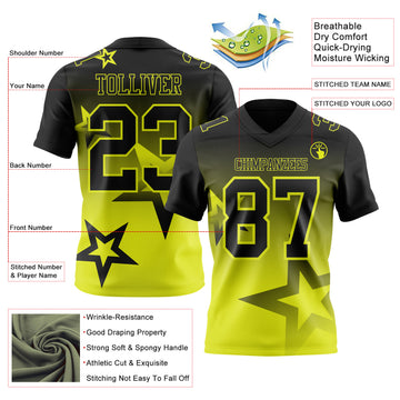 Custom Black-Neon Yellow Authentic Gradient Style Twinkle Star Football Jersey