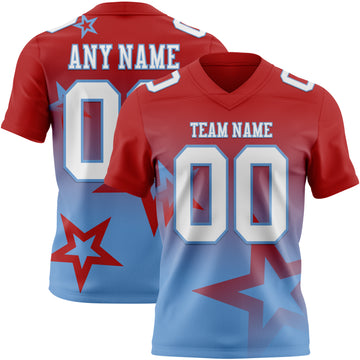Custom Red White-Light Blue Authentic Gradient Style Twinkle Star Football Jersey