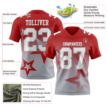 Custom Red White-Gray Authentic Gradient Style Twinkle Star Football Jersey