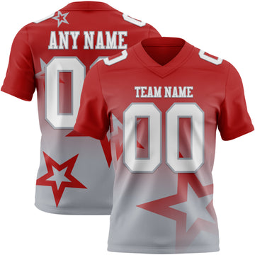 Custom Red White-Gray Authentic Gradient Style Twinkle Star Football Jersey