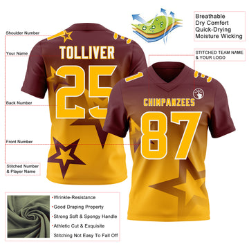 Custom Burgundy Gold-White Authentic Gradient Style Twinkle Star Football Jersey
