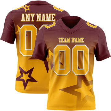 Custom Burgundy Gold-White Authentic Gradient Style Twinkle Star Football Jersey