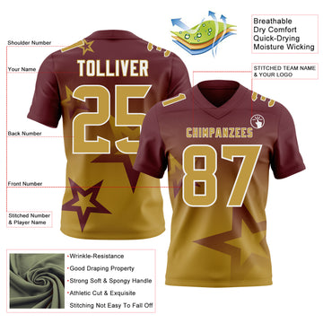 Custom Burgundy Old Gold-White Authentic Gradient Style Twinkle Star Football Jersey