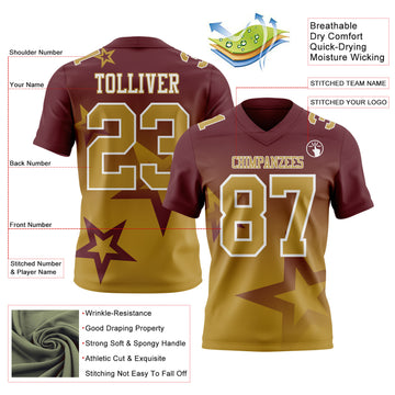 Custom Burgundy Old Gold-White Authentic Gradient Style Twinkle Star Football Jersey