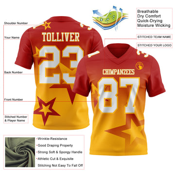 Custom Red White-Gold Authentic Gradient Style Twinkle Star Football Jersey