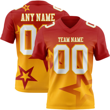 Custom Red White-Gold Authentic Gradient Style Twinkle Star Football Jersey