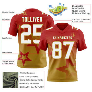 Custom Red White-Old Gold Authentic Gradient Style Twinkle Star Football Jersey