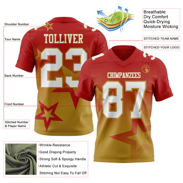 Custom Red White-Old Gold Authentic Gradient Style Twinkle Star Football Jersey