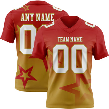 Custom Red White-Old Gold Authentic Gradient Style Twinkle Star Football Jersey