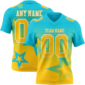 Custom Lakes Blue Yellow-White Authentic Gradient Style Twinkle Star Football Jersey
