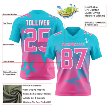 Custom Lakes Blue Pink-White Authentic Gradient Style Twinkle Star Football Jersey