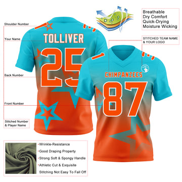Custom Lakes Blue Orange-White Authentic Gradient Style Twinkle Star Football Jersey