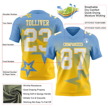 Custom Light Blue White-Yellow Authentic Gradient Style Twinkle Star Football Jersey