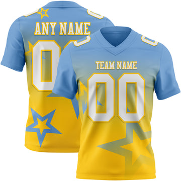 Custom Light Blue White-Yellow Authentic Gradient Style Twinkle Star Football Jersey