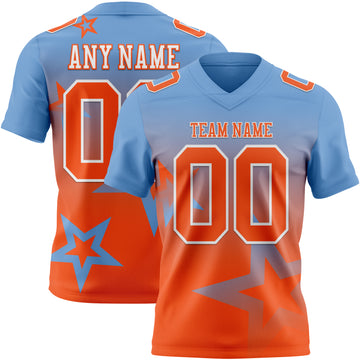 Custom Light Blue Orange-White Authentic Gradient Style Twinkle Star Football Jersey