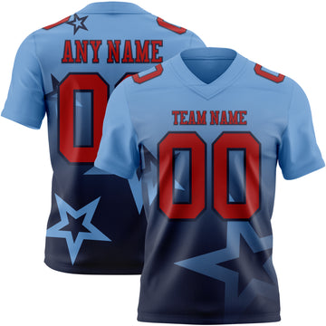 Custom Light Blue Red-Navy Authentic Gradient Style Twinkle Star Football Jersey