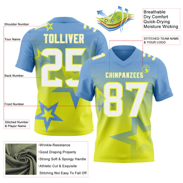 Custom Light Blue White-Neon Yellow Authentic Gradient Style Twinkle Star Football Jersey