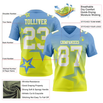 Custom Light Blue White-Neon Yellow Authentic Gradient Style Twinkle Star Football Jersey