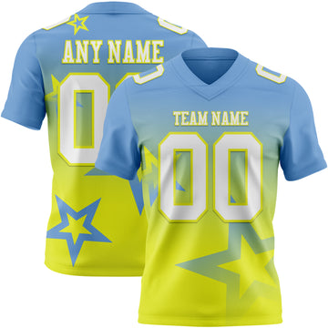 Custom Light Blue White-Neon Yellow Authentic Gradient Style Twinkle Star Football Jersey