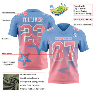 Custom Light Blue Medium Pink-White Authentic Gradient Style Twinkle Star Football Jersey