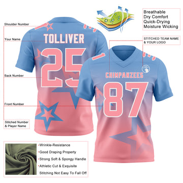 Custom Light Blue Medium Pink-White Authentic Gradient Style Twinkle Star Football Jersey