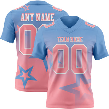 Custom Light Blue Medium Pink-White Authentic Gradient Style Twinkle Star Football Jersey