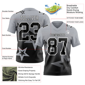 Custom Gray Black-White Authentic Gradient Style Twinkle Star Football Jersey