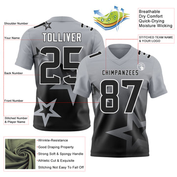 Custom Gray Black-White Authentic Gradient Style Twinkle Star Football Jersey