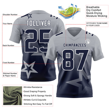 Custom Gray Navy-White Authentic Gradient Style Twinkle Star Football Jersey