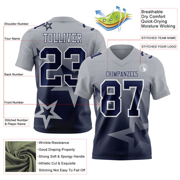 Custom Gray Navy-White Authentic Gradient Style Twinkle Star Football Jersey