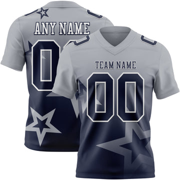 Custom Gray Navy-White Authentic Gradient Style Twinkle Star Football Jersey