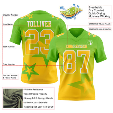 Custom Aurora Green Yellow-White Authentic Gradient Style Twinkle Star Football Jersey