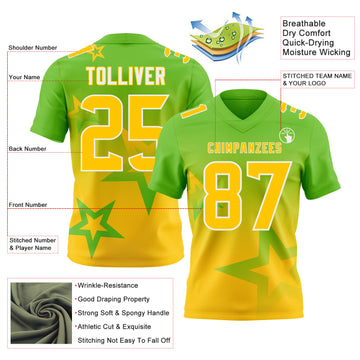 Custom Aurora Green Yellow-White Authentic Gradient Style Twinkle Star Football Jersey