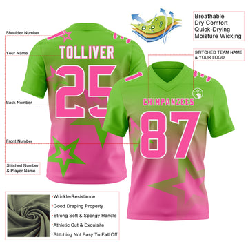 Custom Aurora Green Pink-White Authentic Gradient Style Twinkle Star Football Jersey