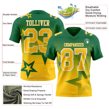 Custom Kelly Green Yellow-White Authentic Gradient Style Twinkle Star Football Jersey
